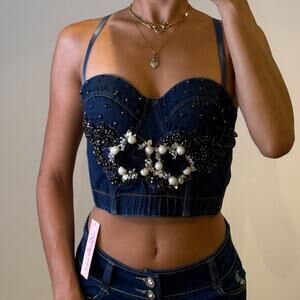 Denim Embellished Bustier